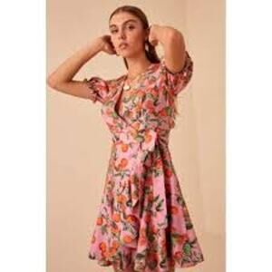 Finders Keepers Aranciata Wrap Dress Womens Size Large Pink Orange NWT NEW